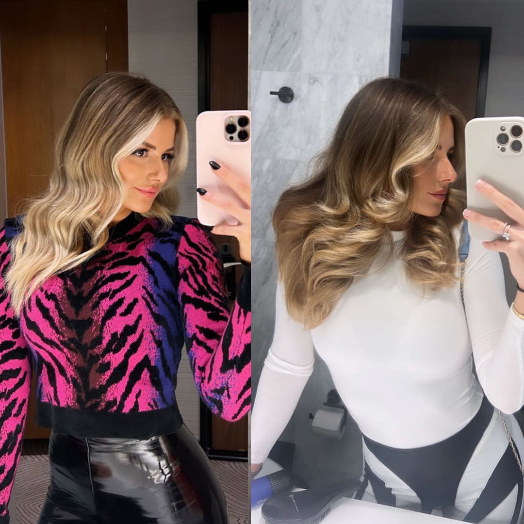 Kait Davis's hair after 2+ years using Glimmr's hair mask, from thin, color-processed hair to fuller, healthier hair