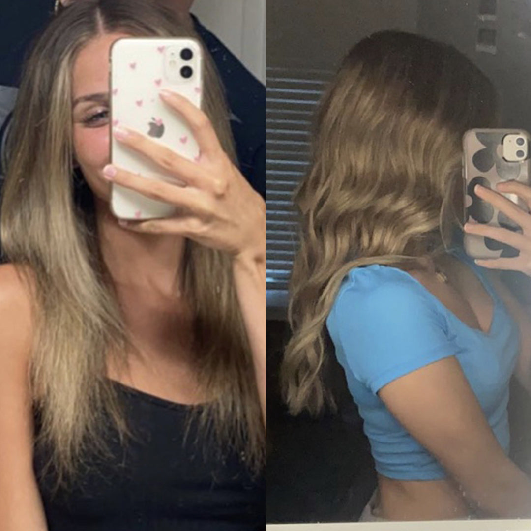 Kendall M.'s hair after using Glimmr's hair mask weekly to repair dry, damaged, colored hair