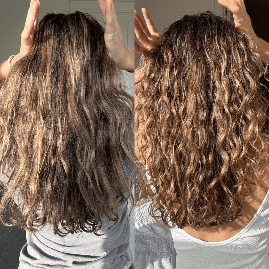 Cayla V.'s curls after using Glimmr's Curl Cream, defined and frizz-free without feeling crunchy
