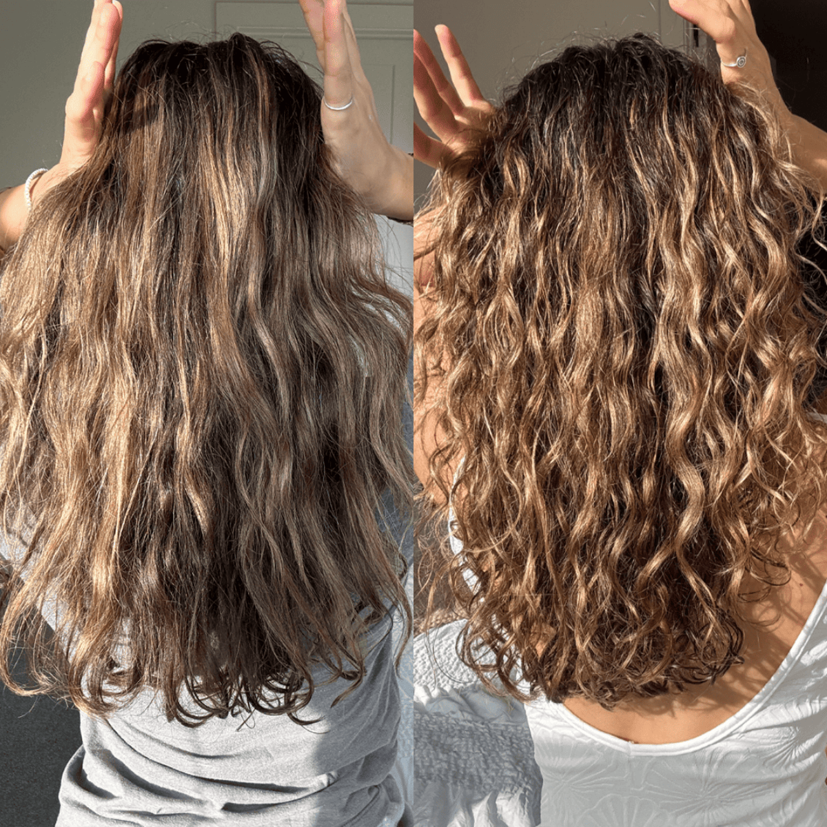 Cayla V.'s curls after using Glimmr's Curl Cream, defined and frizz-free without feeling crunchy
